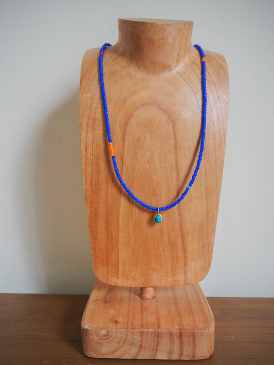 Cobalt Blue White Heart Bead Necklace with sleeping beauty turquoise pendant